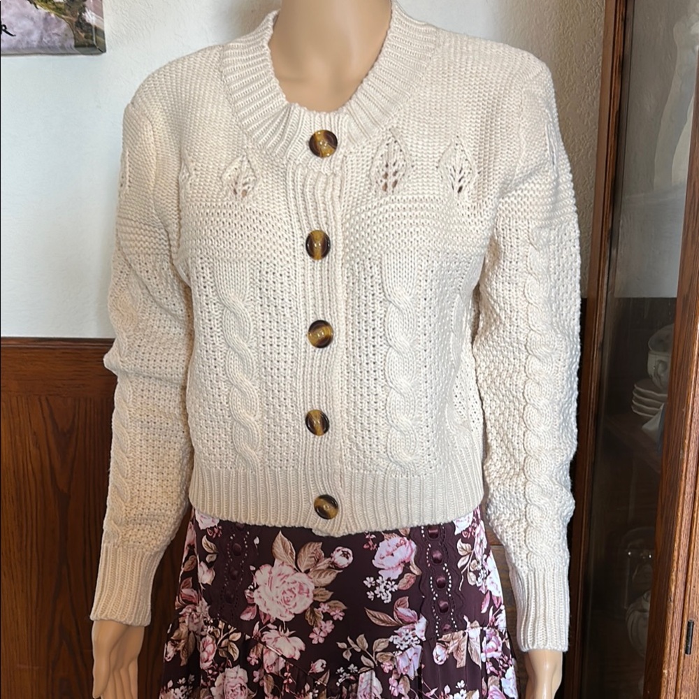 Cream Cable Knit Cardigan Sweater